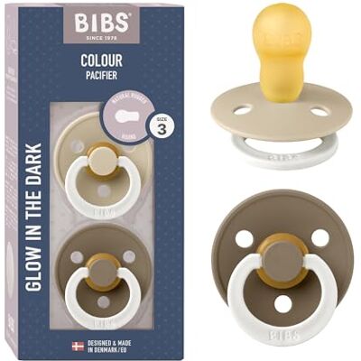 Bibs Colour Glow fopspeen Set van 2 fopspenen. Lichten op in het donker. Vrij van bisfenol A, ronde fopspeen. Natuurlijk rubberlatex, maat 3 (ouder dan 18 maanden), vanille/eikkleur (vanilla glow/dark Bibs Colour Glow fopspeen Set van 2 fopspenen. Lichten op in het donker. Vrij van bisfenol A, ronde fopspeen. Natuurlijk rubberlatex, maat 3 (ouder dan 18 maanden), vanille/eikkleur (vanilla glow/dark