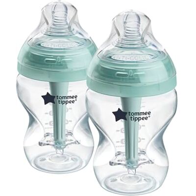 Tommee Tippee Babyflessen, geavanceerde anti-koliek-fles, 260 ml, 2 stuks, borstvorm voor een natuurlijke grip, geventileerde anti-koliek schacht Tommee Tippee Babyflessen, geavanceerde anti-koliek-fles, 260 ml, 2 stuks, borstvorm voor een natuurlijke grip, geventileerde anti-koliek schacht