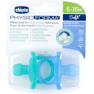 Chicco Physioforme siliconen fopspeen 6-16 maanden, set zachte en delicate stickers, ondersteunt de fysiologische ademhaling en bevordert de juiste ontwikkeling van de mond, lichtblauw Chicco Physioforme siliconen fopspeen 6-16 maanden, set zachte en delicate stickers, ondersteunt de fysiologische ademhaling en bevordert de juiste ontwikkeling van de mond, lichtblauw