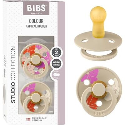 Bibs Colour Studio fopspeen, set van 2, BPA-vrij, kersenvorm, natuurlijk rubber/latex, gemaakt in Denemarken, maat 2 (6-18 maanden), vanille Bibs Colour Studio fopspeen, set van 2, BPA-vrij, kersenvorm, natuurlijk rubber/latex, gemaakt in Denemarken, maat 2 (6-18 maanden), vanille