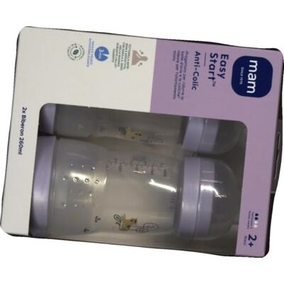 MAM Easy Start Antikoliek babyfles voor kinderen van 2 tot 4 maanden, 260 ml met zuiger stroom 2 voor 2 maanden van SkinSoft siliconen, biologisch, lila MAM Easy Start Antikoliek babyfles voor kinderen van 2 tot 4 maanden, 260 ml met zuiger stroom 2 voor 2 maanden van SkinSoft siliconen, biologisch, lila