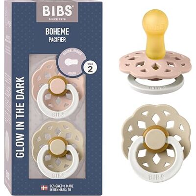 Bibs Boheme fopspeen, 6-18 maanden, set van 2, rond, blush glow/vanille glow Natuurlijk rubberlatex, maat 2, BPA-vrij, lichtring, hoge acceptatie van de fopspeen Bibs Boheme fopspeen, 6-18 maanden, set van 2, rond, blush glow/vanille glow Natuurlijk rubberlatex, maat 2, BPA-vrij, lichtring, hoge acceptatie van de fopspeen
