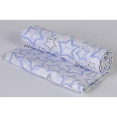 Ti TIN Baby mousseline 125 x 125 cm chiffon met sterpatroon, lichte en zachte katoenvezel, veelzijdig inzetbare gaasdoek, als deken, halsdoek, framedoek en nog veel meer. Kleur: hemelsblauw Ti TIN Baby mousseline 125 x 125 cm chiffon met sterpatroon, lichte en zachte katoenvezel, veelzijdig inzetbare gaasdoek, als deken, halsdoek, framedoek en nog veel meer. Kleur: hemelsblauw