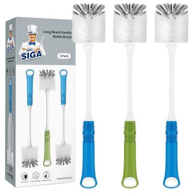 MR.SIGA lange handgreep reinigingsborstel bekerborstel flessenborstel glazen borstel mixpot spoelborstel tule borstel met nylon haren, verpakking van 3 stuks MR.SIGA lange handgreep reinigingsborstel bekerborstel flessenborstel glazen borstel mixpot spoelborstel tule borstel met nylon haren, verpakking van 3 stuks