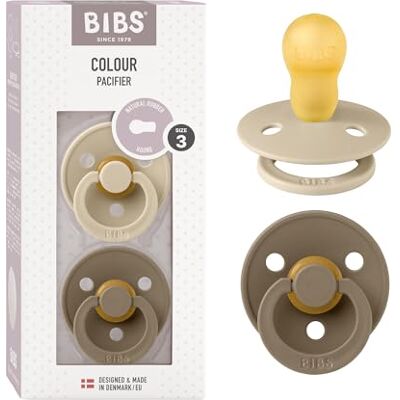 Bibs Colour fopspeen. Set van 2 fopspenen. Bisfenol A-vrij, ronde speen. Natuurlijk rubberlatex, gemaakt in Denemarken. Maat 3 (set van 2 stuks), vanille/donker bruin (Dark Oak) Bibs Colour fopspeen. Set van 2 fopspenen. Bisfenol A-vrij, ronde speen. Natuurlijk rubberlatex, gemaakt in Denemarken. Maat 3 (set van 2 stuks), vanille/donker bruin (Dark Oak)