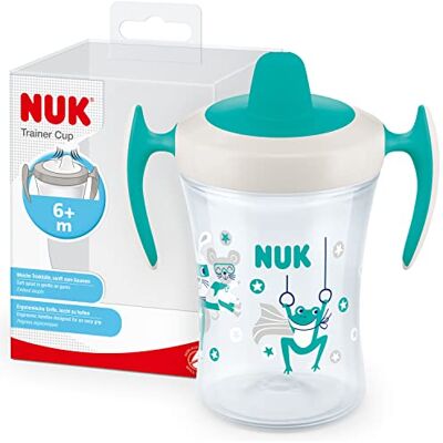 NUK 10255610 Trainer Cup drinkbeker lekvrije beker met zachte drinksnavel & ergonomische handgrepen 6 maanden 230 ml BPA-vrij groene kikker,Kikker (turquoise) NUK 10255610 Trainer Cup drinkbeker lekvrije beker met zachte drinksnavel & ergonomische handgrepen 6 maanden 230 ml BPA-vrij groene kikker,Kikker (turquoise)