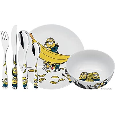 WMF 1286079964 Kids Bestekset Minions 6-delig, 1 kindervork, -lepel en -mes, 1 kleine lepel, 1 kom, 1 bord, Cromargan® 18/10 RVS, Veilig, Ergonomisch, Vaatwasmachinebestendig, Vanaf 3 jaar WMF 1286079964 Kids Bestekset Minions 6-delig, 1 kindervork, -lepel en -mes, 1 kleine lepel, 1 kom, 1 bord, Cromargan® 18/10 RVS, Veilig, Ergonomisch, Vaatwasmachinebestendig, Vanaf 3 jaar