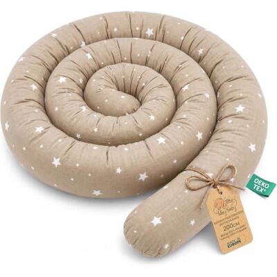 Totsy Baby Serpentijnkussen, XXL, voedingskussen, opgerold, bedrandbescherming, decoratief kussen, bedrand, slang, XL, handgemaakt, beige met witte sterren, 200 cm, Oeko-Tex certificaat Totsy Baby Serpentijnkussen, XXL, voedingskussen, opgerold, bedrandbescherming, decoratief kussen, bedrand, slang, XL, handgemaakt, beige met witte sterren, 200 cm, Oeko-Tex certificaat