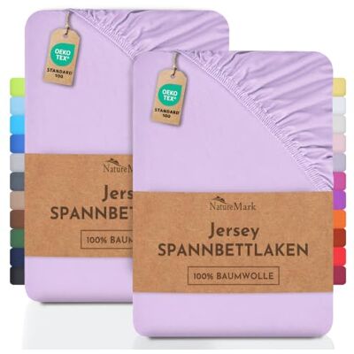 NatureMark Set van 2 jersey hoeslakens, katoen, jersey hoeslakens, Öko-Tex Standaard 100, voor vertrouwen in textiel, katoen, lila/lavendel, set van 2, 90 x 200 100 x 200 cm NatureMark Set van 2 jersey hoeslakens, katoen, jersey hoeslakens, Öko-Tex Standaard 100, voor vertrouwen in textiel, katoen, lila/lavendel, set van 2, 90 x 200 100 x 200 cm
