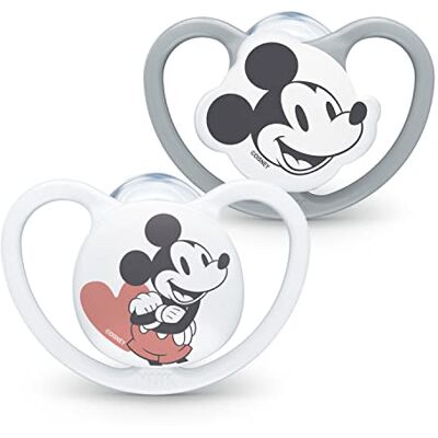 NUK Espace Mickey Siliciume Soothers 2-delige set voor baby's van 6-18 maanden NUK Espace Mickey Siliciume Soothers 2-delige set voor baby's van 6-18 maanden
