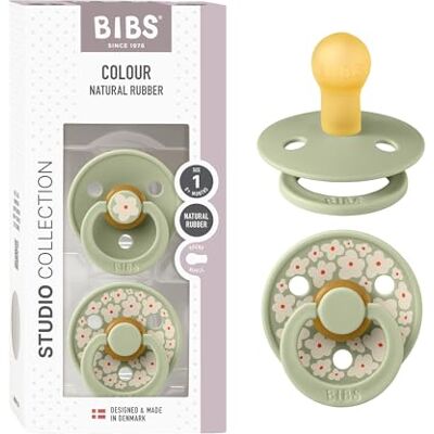 Bibs Colour Studio fopspeen, 0-6 maanden, set van 2, Jasmine Mix Sage Natuurlijk rubberlatex, maat 1, BPA-vrij, gemaakt in Denemarken, hoge zuigacceptatie Bibs Colour Studio fopspeen, 0-6 maanden, set van 2, Jasmine Mix Sage Natuurlijk rubberlatex, maat 1, BPA-vrij, gemaakt in Denemarken, hoge zuigacceptatie