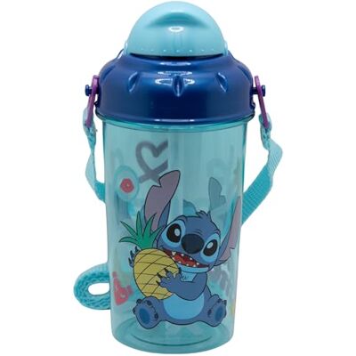 Stor Kinderdrinkfles met rietje, Stitch, 465 ml, kunststof, BPA-vrij, met deksel en riem, voor school en sport Stor Kinderdrinkfles met rietje, Stitch, 465 ml, kunststof, BPA-vrij, met deksel en riem, voor school en sport