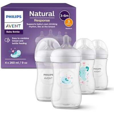 Philips Avent Natural Response Geschenkdoos: 4 x Natural Response babyflessen 260 ml met spenen T3 (1+ maand) (model SCY903/61) Philips Avent Natural Response Geschenkdoos: 4 x Natural Response babyflessen 260 ml met spenen T3 (1+ maand) (model SCY903/61)