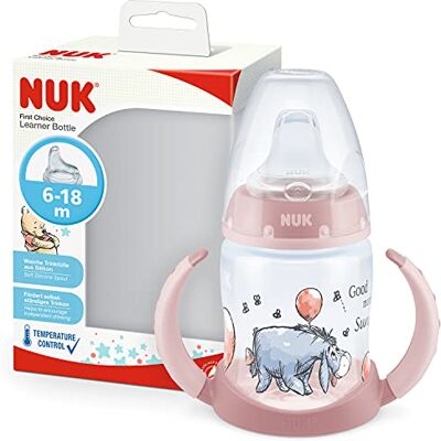 NUK eerste keus trainerfles, 6-18 maanden, 150 ml, temperatuurindicator, anti-koliekventiel, lekvrije tuit, ergonomische handgrepen, BPA-vrij, Disney Winnie de Poeh (roze) NUK eerste keus trainerfles, 6-18 maanden, 150 ml, temperatuurindicator, anti-koliekventiel, lekvrije tuit, ergonomische handgrepen, BPA-vrij, Disney Winnie de Poeh (roze)