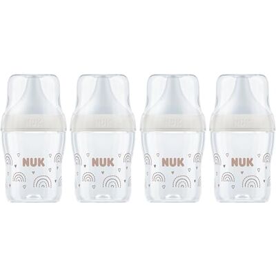 NUK Perfect Match 4 babyflessen vanaf 0 maanden, geschikt voor babygehemelte, temperatuurregeling, anti-koliek ventilatie, 150 ml, BPA-vrij, kleine siliconen speen, regenboog NUK Perfect Match 4 babyflessen vanaf 0 maanden, geschikt voor babygehemelte, temperatuurregeling, anti-koliek ventilatie, 150 ml, BPA-vrij, kleine siliconen speen, regenboog