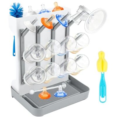 Kuvarix Droogrek voor babyflessen, verticaal afdruiprek voor babyflessen met drainagemat, ruimtebesparende flessendroger voor flessen, fopspenen, babyaccessoires (grijs) Kuvarix Droogrek voor babyflessen, verticaal afdruiprek voor babyflessen met drainagemat, ruimtebesparende flessendroger voor flessen, fopspenen, babyaccessoires (grijs)
