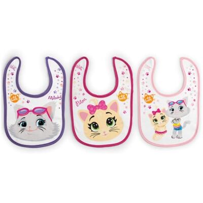 Lulabi 44 katten set van 3 slabbetjes katoen meisjes Lulabi 44 katten set van 3 slabbetjes katoen meisjes