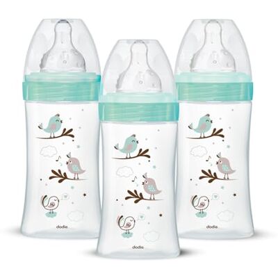Dodie Set van 3 anti-koliek initiatieflesjes van glas, 270 ml, 0-6 maanden, ronde speen, debiet 2 Dodie Set van 3 anti-koliek initiatieflesjes van glas, 270 ml, 0-6 maanden, ronde speen, debiet 2