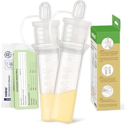 haakaa 2 stuks siliconen colostrum verzamelaar, BPA-vrij, herbruikbaar, met katoenen reinigingsdoek, labelstickers en opbergdoos, 4 ml/2 stuks haakaa 2 stuks siliconen colostrum verzamelaar, BPA-vrij, herbruikbaar, met katoenen reinigingsdoek, labelstickers en opbergdoos, 4 ml/2 stuks