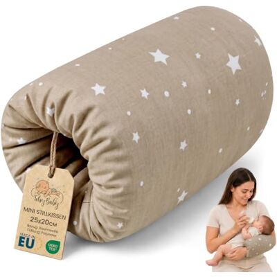 Totsy Baby Voedingskussen voor op reis, 20 cm, armkussen van katoen, wasbaar op 30 graden, voor fles en borst, past in elke luiertas, beige met witte sterren Totsy Baby Voedingskussen voor op reis, 20 cm, armkussen van katoen, wasbaar op 30 graden, voor fles en borst, past in elke luiertas, beige met witte sterren