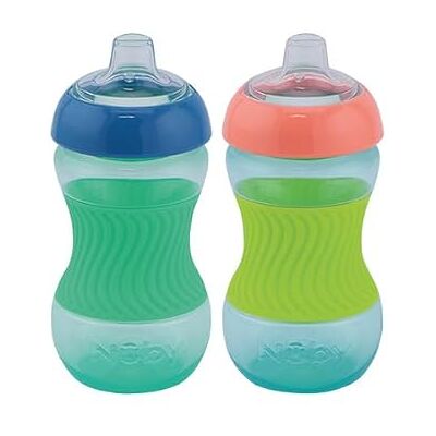 Nuby Set van 2 mini-bekers leerbeker voor kinderen met holle siliconen handgreep babybeker BPA-vrij 2 stuks blauw en groen 180 ml 4+ maanden Nuby Set van 2 mini-bekers leerbeker voor kinderen met holle siliconen handgreep babybeker BPA-vrij 2 stuks blauw en groen 180 ml 4+ maanden