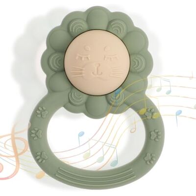 meanus Siliconen babyrammelaar in leeuwenvorm, rammelaar voor baby's, speelgoed voor de ontwikkeling van de zintuigen en kauwen, BPA-vrij, salie meanus Siliconen babyrammelaar in leeuwenvorm, rammelaar voor baby's, speelgoed voor de ontwikkeling van de zintuigen en kauwen, BPA-vrij, salie