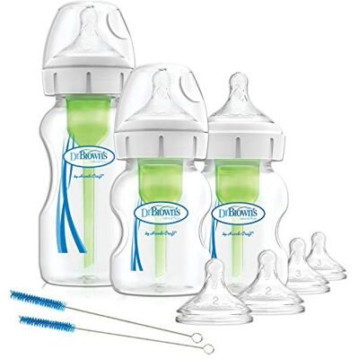 Dr. Brown's Opties+ Anti Colic Babyfles, Brede hals, Starterkit Dr. Brown's Opties+ Anti Colic Babyfles, Brede hals, Starterkit