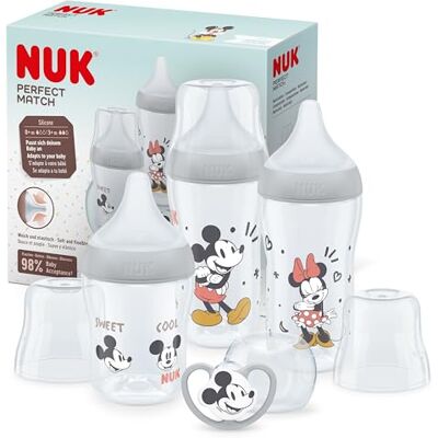 NUK Perfect Match flessenset, 0-6 maanden, past in het gehemelte van de baby, 3 anti-koliekflessen en space-fopspenen, BPA-vrij, Disney, Mickey Mouse, 4-delig NUK Perfect Match flessenset, 0-6 maanden, past in het gehemelte van de baby, 3 anti-koliekflessen en space-fopspenen, BPA-vrij, Disney, Mickey Mouse, 4-delig
