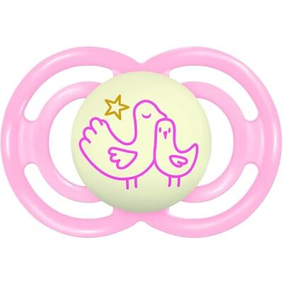 MAM Perfect Night S146 fopspeen met extra dunne en flexibele zuiger van SkinSoftTM-siliconen, extra zachte speen voor baby's van 16 maanden, licht in het donker, met zelfsteriliseerbare doos, roze MAM Perfect Night S146 fopspeen met extra dunne en flexibele zuiger van SkinSoftTM-siliconen, extra zachte speen voor baby's van 16 maanden, licht in het donker, met zelfsteriliseerbare doos, roze