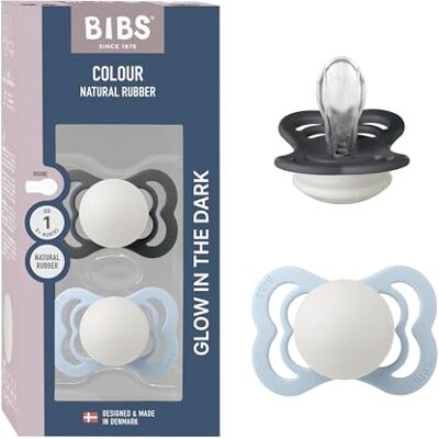 Bibs Supreme Glow fopspeen 0-6 maanden, set van 2, Baby Blue Glow / Iron siliconen, maat 1, BPA-vrij, gemaakt in Denemarken, lichtring, hoge zuigacceptatie Bibs Supreme Glow fopspeen 0-6 maanden, set van 2, Baby Blue Glow / Iron siliconen, maat 1, BPA-vrij, gemaakt in Denemarken, lichtring, hoge zuigacceptatie