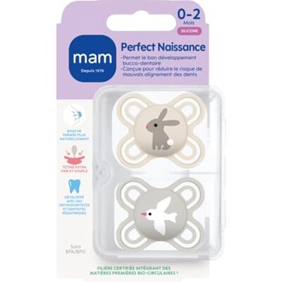 MAM Perfect geboorte fopspeen 0-2 maanden (2 stuks) willekeurige kleur fopspeen voor pasgeborenen van extra dunne en zachte siliconen ideale babyspeen voor een goede mondontwikkeling MAM Perfect geboorte fopspeen 0-2 maanden (2 stuks) willekeurige kleur fopspeen voor pasgeborenen van extra dunne en zachte siliconen ideale babyspeen voor een goede mondontwikkeling