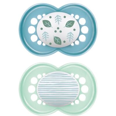 MAM Originele fopspeen in set van 2 fopspenen, meet 16 maanden, fopspeen van SkinSoft siliconen, biocirculair met fopspeenhouder, azuurblauw MAM Originele fopspeen in set van 2 fopspenen, meet 16 maanden, fopspeen van SkinSoft siliconen, biocirculair met fopspeenhouder, azuurblauw
