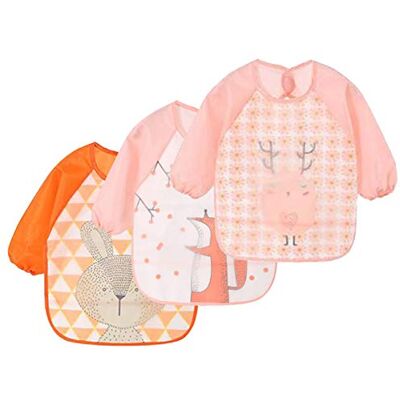 NOVAGO Set van 3 Slabbetjes, waterbestendig, met lange mouwen, maaltijdschort, speelschort voor kinderen van 6 tot 36 maanden (3 stuks, 1) NOVAGO Set van 3 Slabbetjes, waterbestendig, met lange mouwen, maaltijdschort, speelschort voor kinderen van 6 tot 36 maanden (3 stuks, 1)