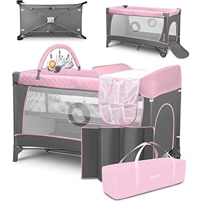 Lionelo Flower babybed, paraplu, babybed, twee hoogtes matrassen, zijingang, stang met speelgoed, veilige luiertafel, transporttas, snel vouwsysteem Lionelo Flower babybed, paraplu, babybed, twee hoogtes matrassen, zijingang, stang met speelgoed, veilige luiertafel, transporttas, snel vouwsysteem