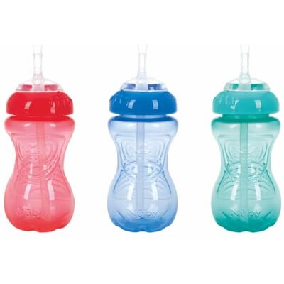 Nuby Set van 3 morsbestendige bekers met flexibel rietje flessen Flex rietje, neutraal, 3 stuks Nuby Set van 3 morsbestendige bekers met flexibel rietje flessen Flex rietje, neutraal, 3 stuks