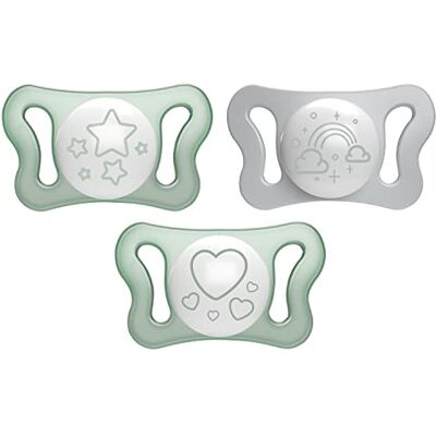 Chicco PhysioForma Micrò Lumi, fopspeen voor pasgeborenen, licht met mini-speen, ergonomische vorm, ondersteunt de fysiologische ademhaling en de juiste ontwikkeling van de mond, 0-2 maanden, 2 stuks, neutraal Chicco PhysioForma Micrò Lumi, fopspeen voor pasgeborenen, licht met mini-speen, ergonomische vorm, ondersteunt de fysiologische ademhaling en de juiste ontwikkeling van de mond, 0-2 maanden, 2 stuks, neutraal