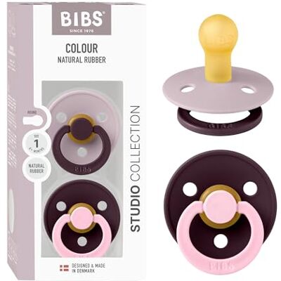 Bibs Colour Studio fopspeen set van 2 fopspenen, BPA-vrij, ronde speen, natuurlijk rubberlatex, gemaakt in Denemarken, maat 1 (0-6 maanden) Dusky Lilac/Plum Bibs Colour Studio fopspeen set van 2 fopspenen, BPA-vrij, ronde speen, natuurlijk rubberlatex, gemaakt in Denemarken, maat 1 (0-6 maanden) Dusky Lilac/Plum