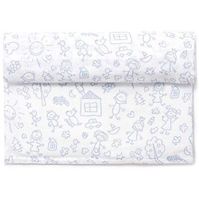 Ti TIN Baby mousseline 125 x 125 cm chiffon stof met familiepatroon, lichte en zachte katoenvezel, veelzijdig inzetbare gaashanddoek, als deken, halsdoek, slabbetje doek enz. Kleur: blauw Ti TIN Baby mousseline 125 x 125 cm chiffon stof met familiepatroon, lichte en zachte katoenvezel, veelzijdig inzetbare gaashanddoek, als deken, halsdoek, slabbetje doek enz. Kleur: blauw