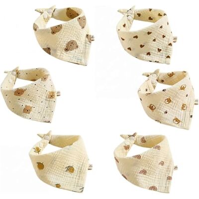 FZSECRIU Driehoekige slabbetjes voor baby's, 6 stuks, van absorberend chiffon, met 2 verstelbare drukknopen, geschikt voor jongens en meisjes Eén maat FZSECRIU Driehoekige slabbetjes voor baby's, 6 stuks, van absorberend chiffon, met 2 verstelbare drukknopen, geschikt voor jongens en meisjes Eén maat