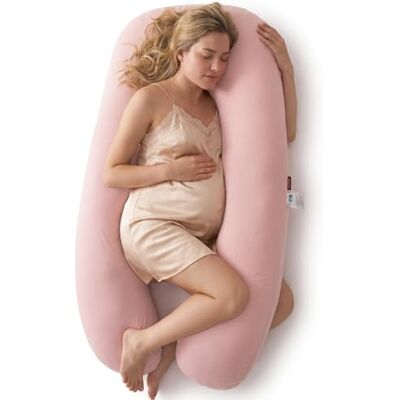 Momcozy Zwangerschapskussen van kristal, fluweel, U-vormig, voor zijslapers (130 cm), ontlast rug en heupen, roze Momcozy Zwangerschapskussen van kristal, fluweel, U-vormig, voor zijslapers (130 cm), ontlast rug en heupen, roze