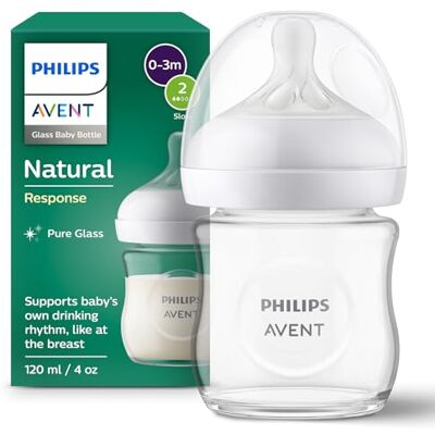 Philips Avent Natural Response glazen fles 120 ml, BPA-vrij voor pasgeborenen vanaf 0 maanden (model SCY930/01) Philips Avent Natural Response glazen fles 120 ml, BPA-vrij voor pasgeborenen vanaf 0 maanden (model SCY930/01)