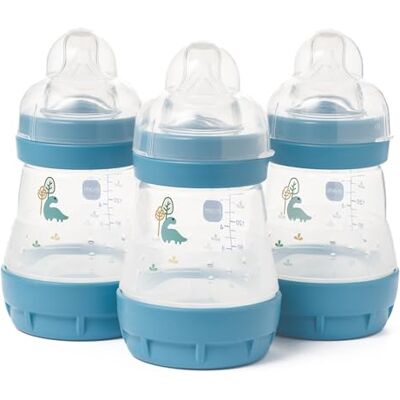 MAM Easy Start Self Sterilising Anti-Colic Babyfles, 3 stuks (3 x 160 ml) met Slow Flow Teats Maat 1, Newborn Essentials, Blauw (Designs May Vary) MAM Easy Start Self Sterilising Anti-Colic Babyfles, 3 stuks (3 x 160 ml) met Slow Flow Teats Maat 1, Newborn Essentials, Blauw (Designs May Vary)