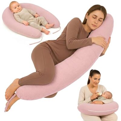 Totsy Baby Borstvoedingskussen, chiffon, zijslaapkussen, katoenen zwangerschapskussen, positioneringskussen voor volwassenen, 190 cm, roze, XXL Totsy Baby Borstvoedingskussen, chiffon, zijslaapkussen, katoenen zwangerschapskussen, positioneringskussen voor volwassenen, 190 cm, roze, XXL
