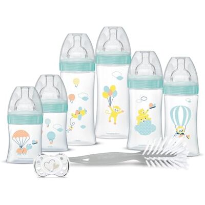 Dodie Geboorteset, 6 anti-koliek-flessen, platte spenen (2 x 150 ml, 2 x 270 ml, 2 x 330 ml), 1 anatomische fopspeen 0-2 maanden, 1 borstel – BPA-vrij – groen Dodie Geboorteset, 6 anti-koliek-flessen, platte spenen (2 x 150 ml, 2 x 270 ml, 2 x 330 ml), 1 anatomische fopspeen 0-2 maanden, 1 borstel – BPA-vrij – groen