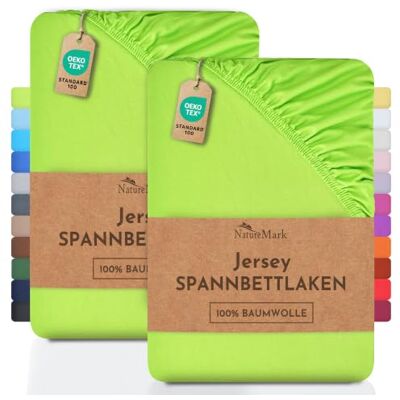 NatureMark set van 2 Hoeslakens, katoen-jersey, gecertificeerd volgens Öko-Tex Standaard 100, katoen, appelgroen, set van 2, 90 x 200 cm, 100 x 200 cm NatureMark set van 2 Hoeslakens, katoen-jersey, gecertificeerd volgens Öko-Tex Standaard 100, katoen, appelgroen, set van 2, 90 x 200 cm, 100 x 200 cm