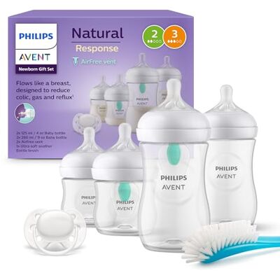Philips Avent Babyflessenset met AirFree ventiel voor pasgeborenen, 4 flessen met natuurlijke respons, ultrazachte fopspeen en flessenborstel voor baby's van 0 tot 12 maanden (model SCD657/11) Philips Avent Babyflessenset met AirFree ventiel voor pasgeborenen, 4 flessen met natuurlijke respons, ultrazachte fopspeen en flessenborstel voor baby's van 0 tot 12 maanden (model SCD657/11)