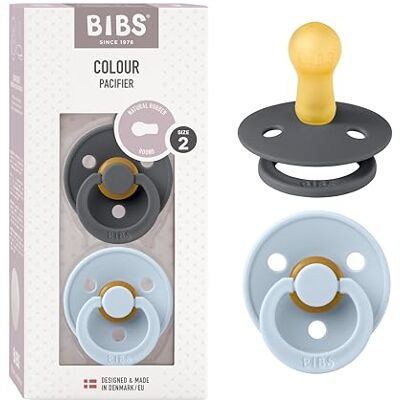 Bibs Colour fopspeen, 2 stuks. BPA-vrij, ronde speen. Natuurlijk latex, Maat 2 (6-18 maanden), Iron/Baby Blue Bibs Colour fopspeen, 2 stuks. BPA-vrij, ronde speen. Natuurlijk latex, Maat 2 (6-18 maanden), Iron/Baby Blue
