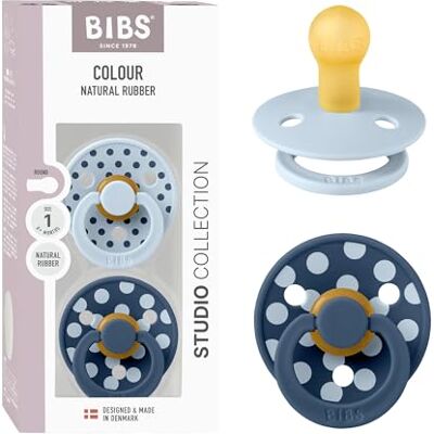 Bibs Polka Dots fopspeen, set van 2 fopspenen, BPA-vrij, ronde speen, natuurlijk rubberlatex, gemaakt in Denemarken, maat 1 (0-6 maanden), babyblauw/staalblauw Bibs Polka Dots fopspeen, set van 2 fopspenen, BPA-vrij, ronde speen, natuurlijk rubberlatex, gemaakt in Denemarken, maat 1 (0-6 maanden), babyblauw/staalblauw