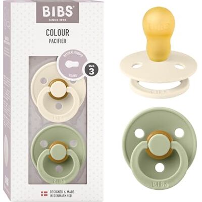 Bibs Colour fopspeen. Set van 2 fopspenen. Bisfenol A-vrij, ronde speen. Natuurlijk rubberlatex, gemaakt in Denemarken. Maat 3 (2 stuks), Ivory / Sage Bibs Colour fopspeen. Set van 2 fopspenen. Bisfenol A-vrij, ronde speen. Natuurlijk rubberlatex, gemaakt in Denemarken. Maat 3 (2 stuks), Ivory / Sage