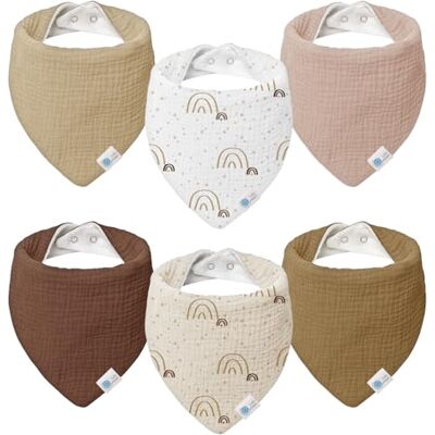 lulumoon Driehoekige slabbetjes van chiffon, 100% katoen, voor meisjes en jongens (regenboog), 6 stuks lulumoon Driehoekige slabbetjes van chiffon, 100% katoen, voor meisjes en jongens (regenboog), 6 stuks